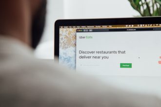 Uber eats opened in browser, image taken from over the shoulder