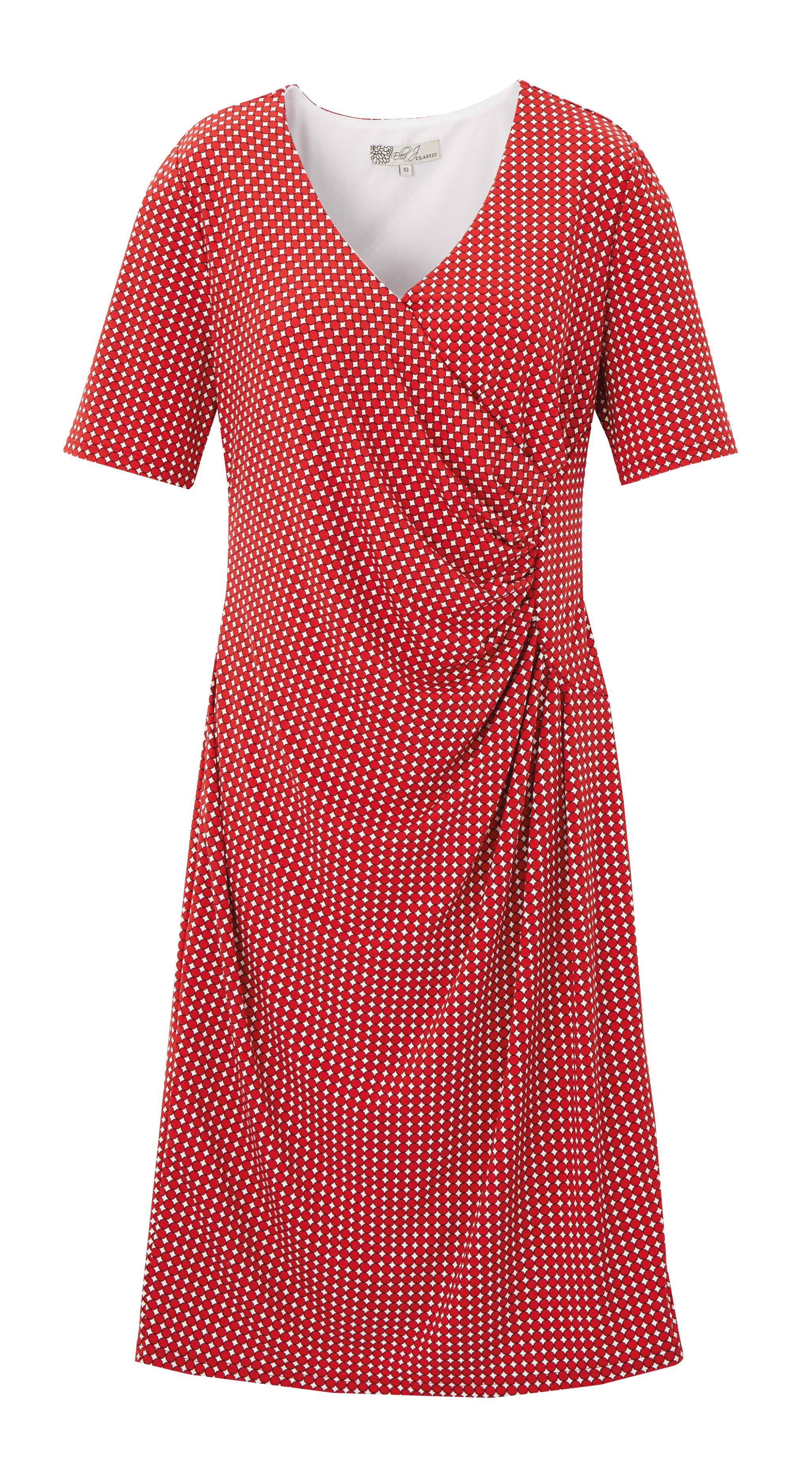 6085289 Ella J Classic Dryknit Polka Dot Print Panelled Dress Rust $89.99 Instore 1 Mar 2016