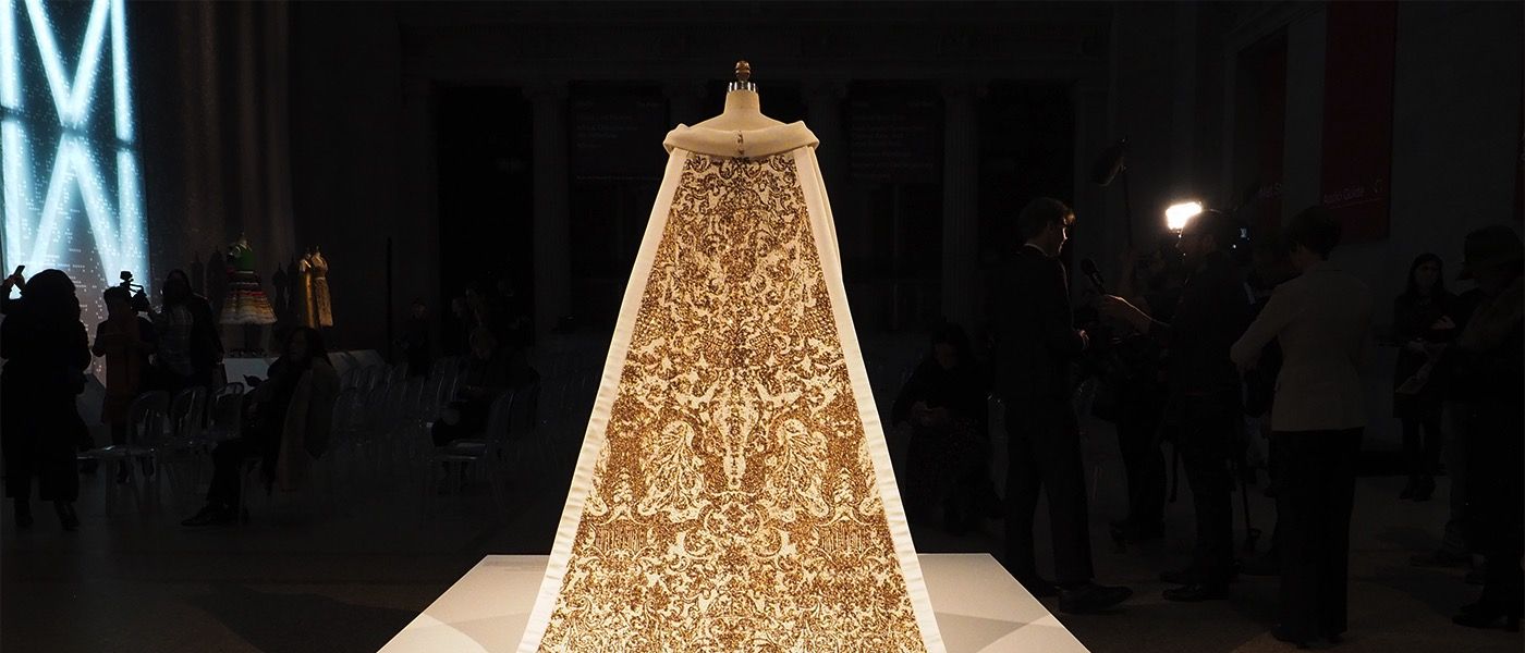 The House of Chanel wedding dress designed by Karl Lagerfeld is photographed at the press presentation of the Costume Institute's Manus x Machina exhibition at the Metropolitan Museum of Art.