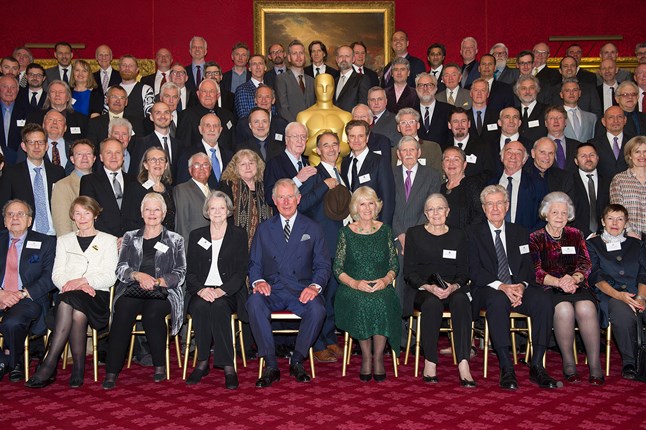 Prince Charles and the Duchess of Cornwall pose with 131 British Oscar winners including the likes of Emma Thompson, Maggie Smith, Colin Firth and Sam Smith at St James Palace. During reception they were honoured for their achievements.
