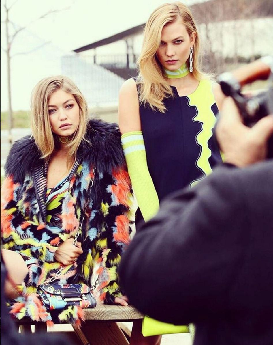 Gigi Hadid shared a behind the scenes photo from her campaign photoshoot for Versace on Instagram.