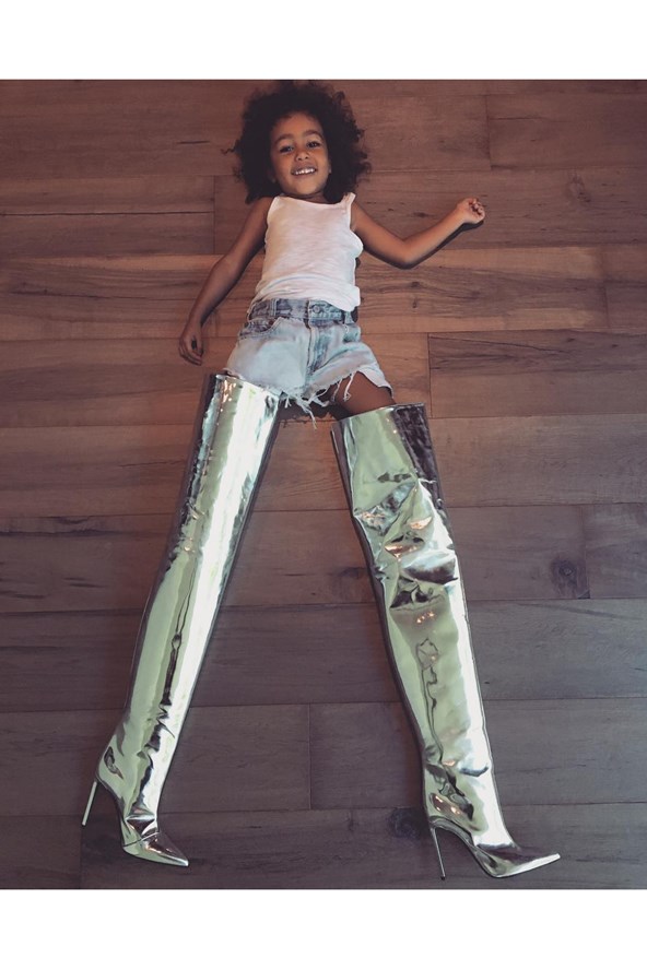 Kim Kardashian West shared a photo of her daughter wearing a pair of her Balenciaga boots.
