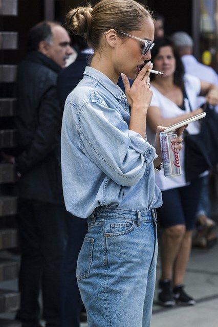 Your best jeans plus a classic chambray shirt. Cigarette and Coke can optional, but do add a similarly cool accessory or two.  