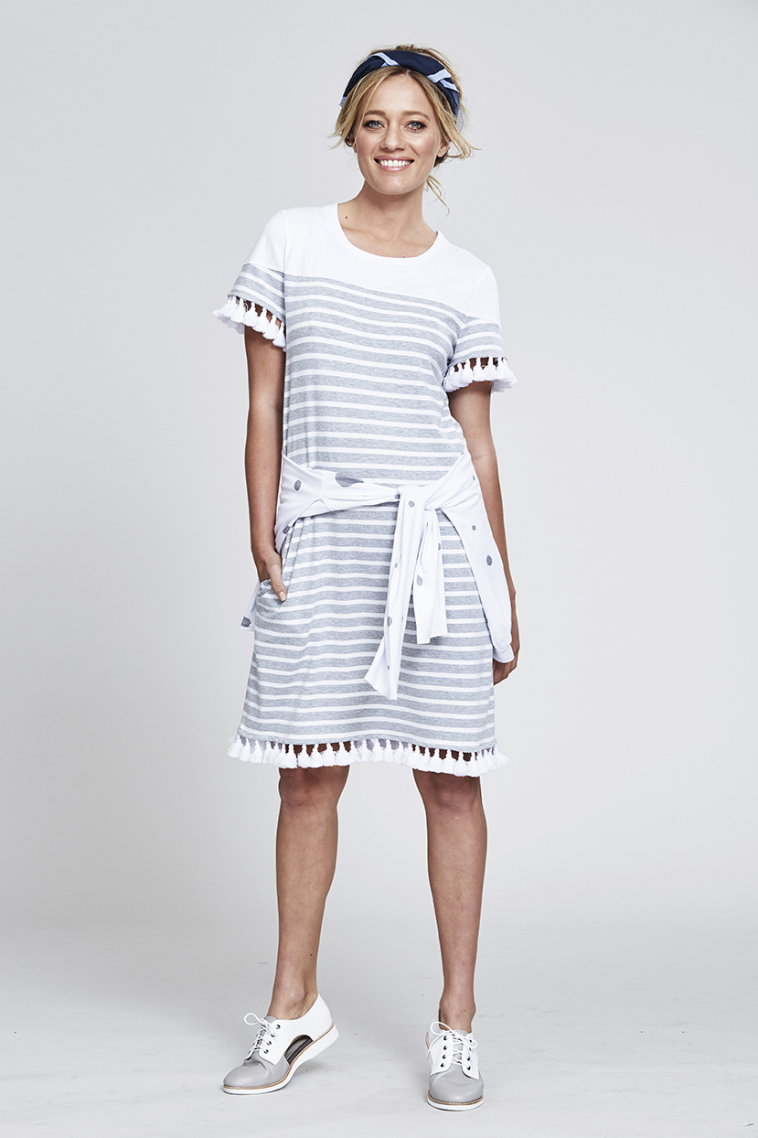 MS179 Stripe Tassel Dress MS133 Blot Spot Cardigan