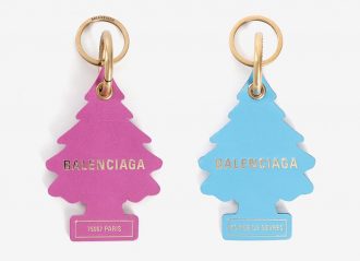 two balenciaga key rings modelled off little trees air fresheners