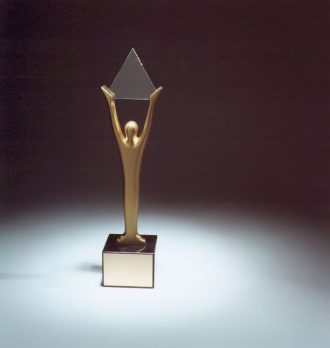stevie award trophy against a black background