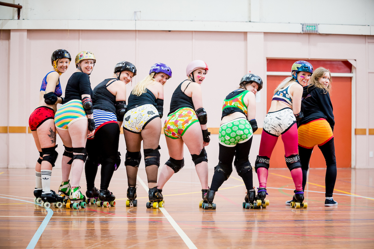 Wellington, NZ, 26 August 2017. Roller Derby players photographed for the Thunderpants company, Wairarapa, NZ. Photo credit: Stephen AíCourt. COPYRIGHT ©Stephen AíCourt