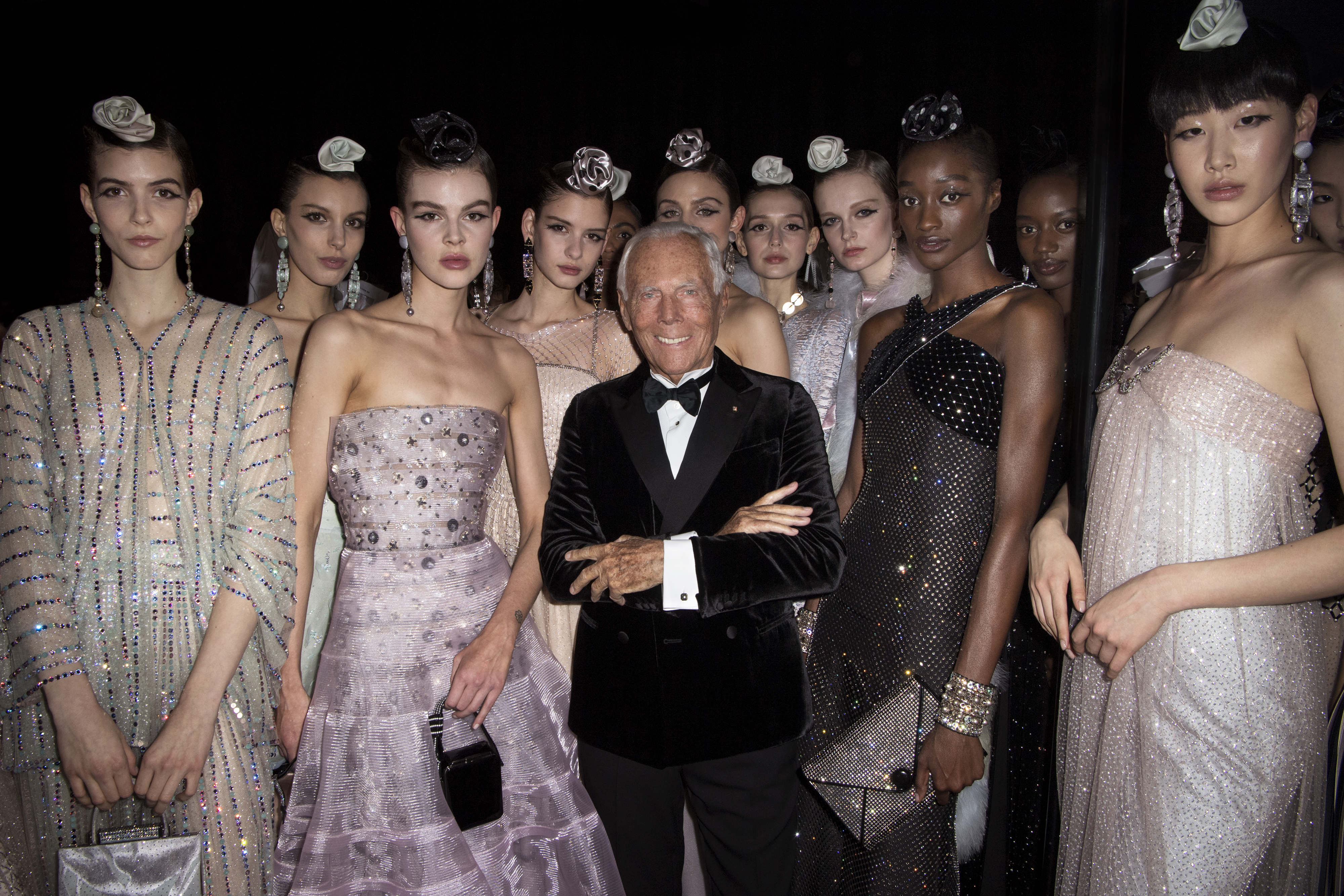 Giorgio Armani with models - photo by Stefano Guindani