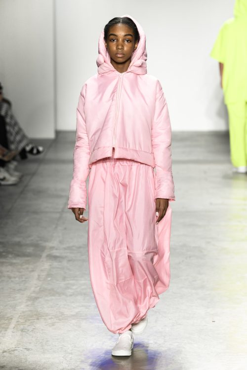 Pink streetwear set for kids designed by NOLO showcased at NYFW