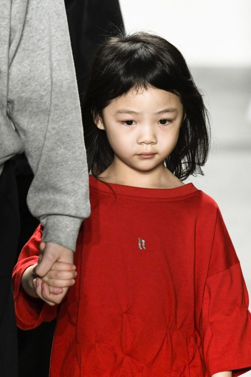 oversized red shirt for kids designed by NOLO showcased at NYFW