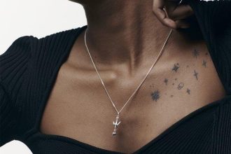 Woman shows off silver necklace and collarbones